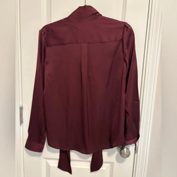 Quince Washable Stretch Silk Tie Neck Blouse in Wine Tasting size S - Picture 5 of 8